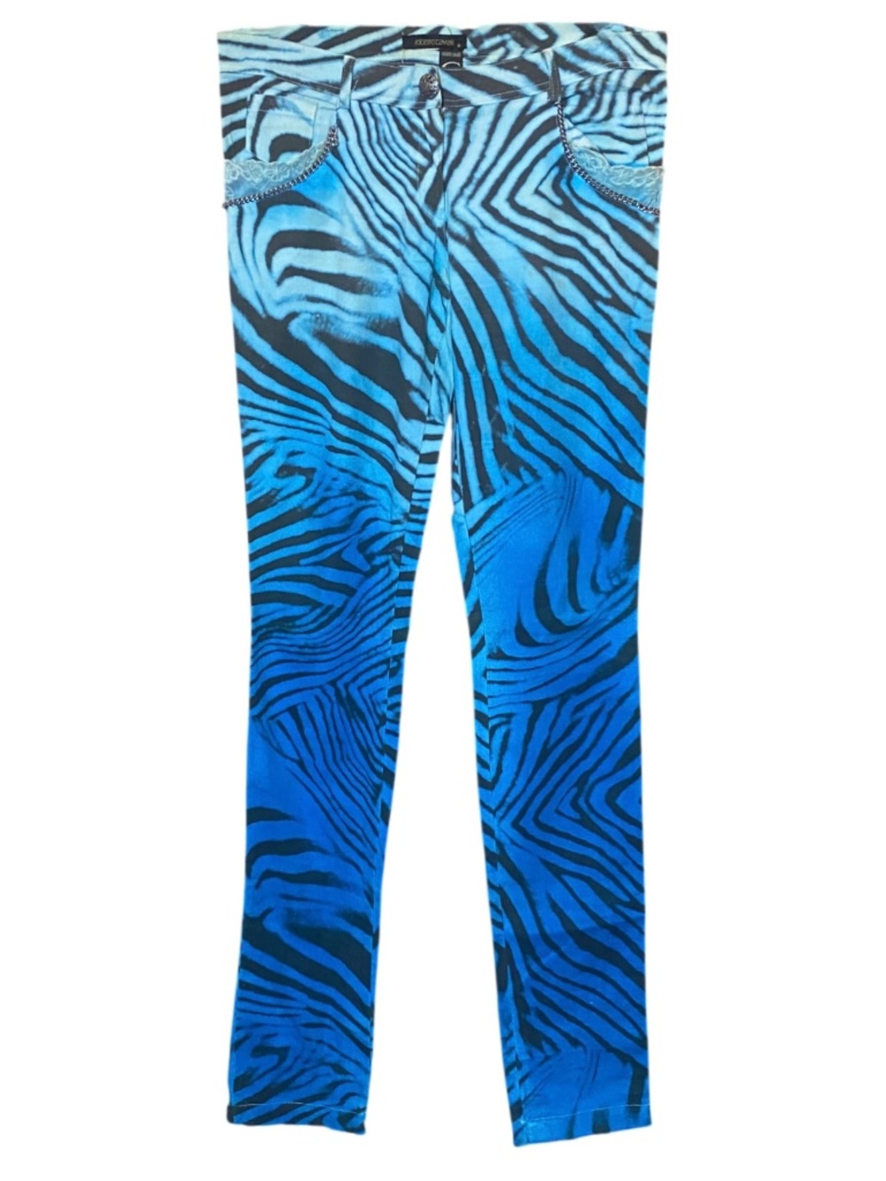 VTG Roberto Cavalli Ombré Zebra Lace Jeans • Y2K Archival Chain Punk Pants S 4 6